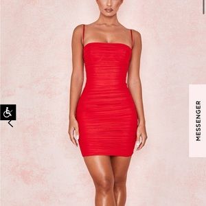 House of CB London Red Ella Gathered Mesh Mini Dress